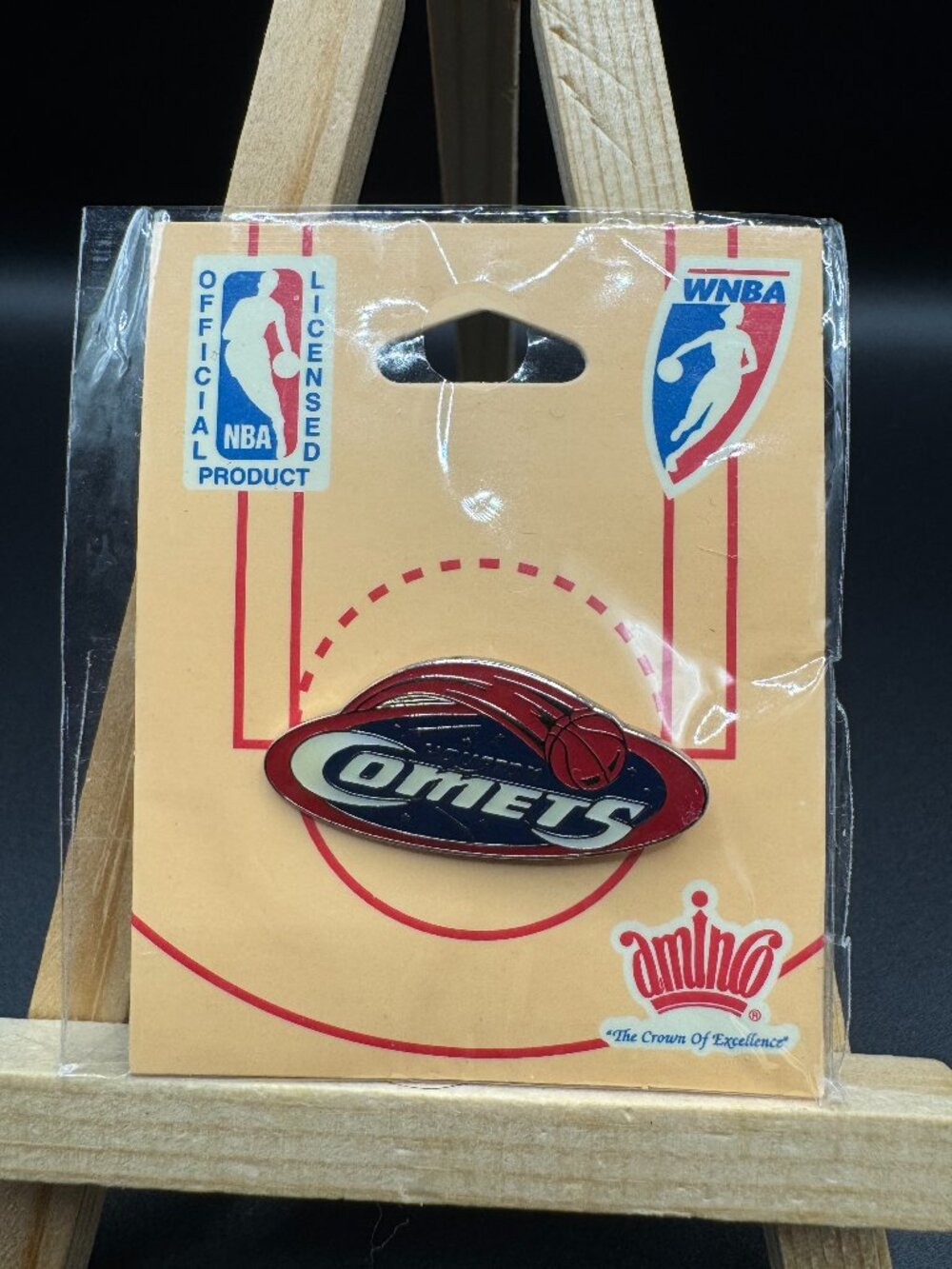 Vintage Houston Comets WNBA Logo Enamel Pin Aminco NOS Sealed Rare